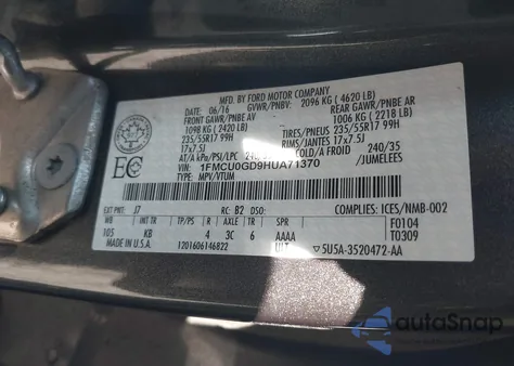 2017 Ford Escape Se z USA, uszkodzony, nr VIN 1FMCU0GD9HUA71370